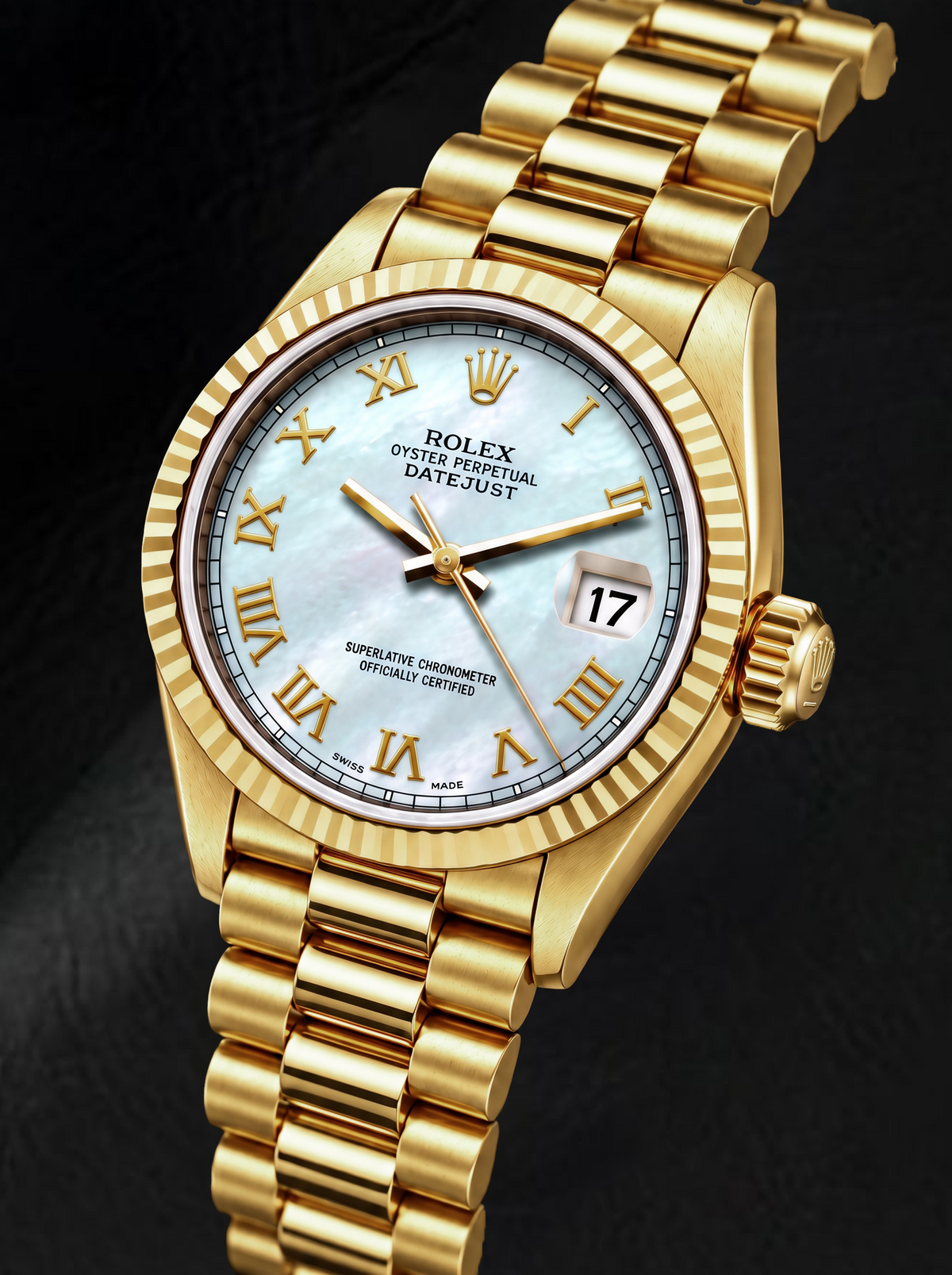 Rolex Datejust 69178 26mm White Mother of Pearl Roman Dial Yellow Gold Watch