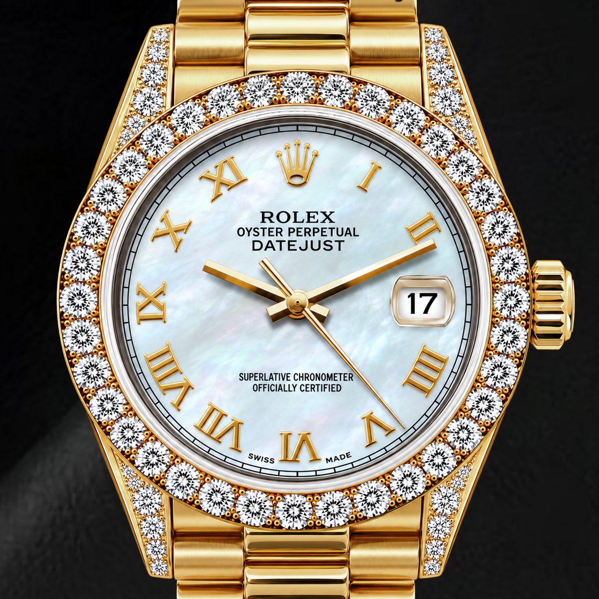 Rolex Datejust 69178 26mm White Mother of Pearl Roman Dial Yellow Gold Watch