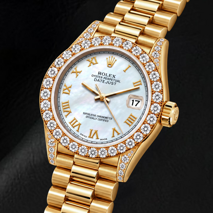 Rolex Datejust 69178 26mm White Mother of Pearl Roman Dial Yellow Gold Watch