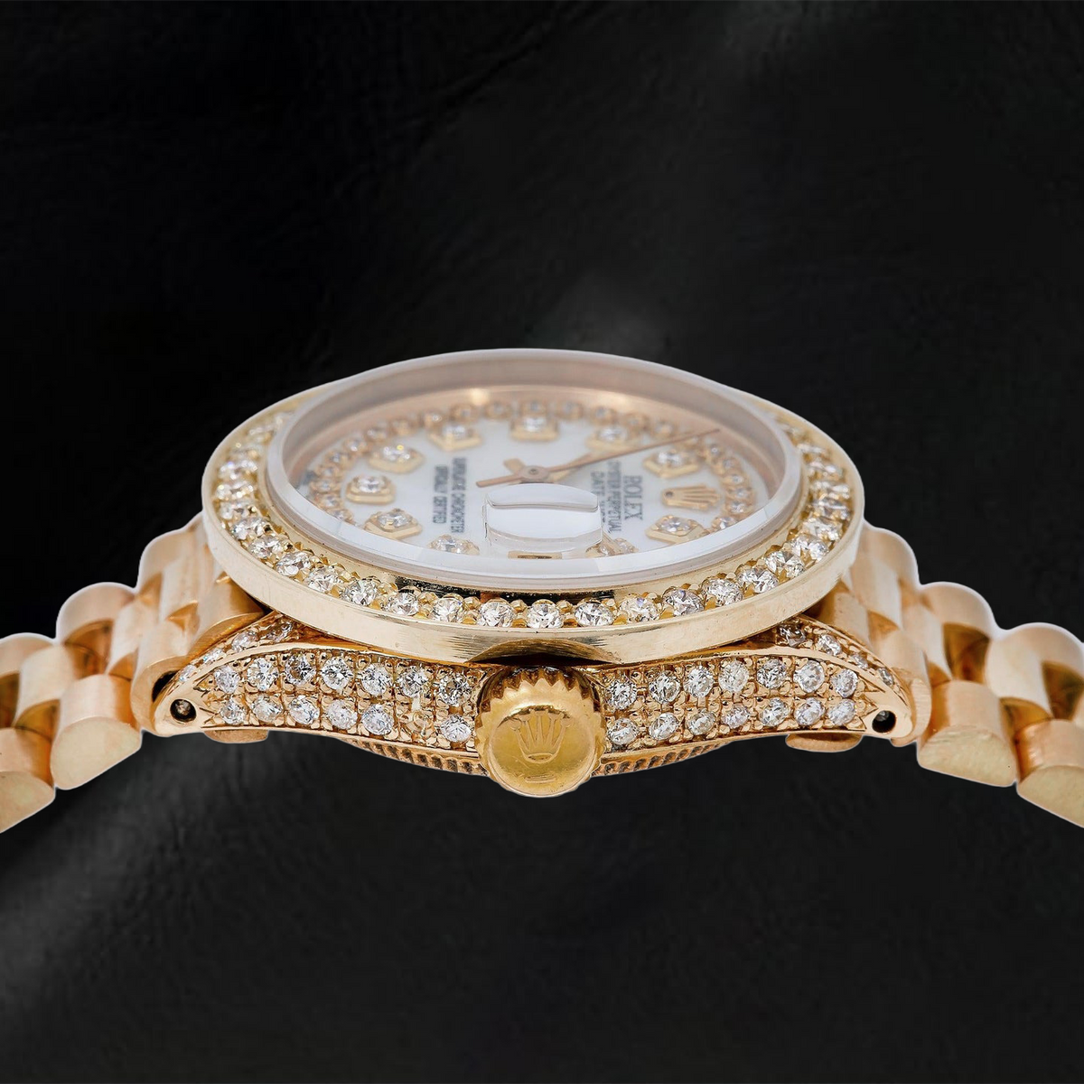 Rolex Datejust 69178 26mm White Mother of Pearl String Diamond Dial Yellow Gold President Bracelet Watch