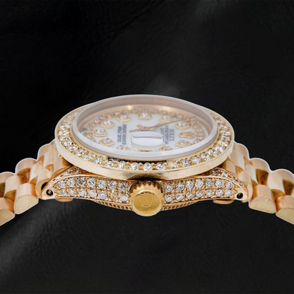 Rolex Datejust 69178 26mm White Mother of Pearl String Diamond Dial Yellow Gold President Bracelet Watch