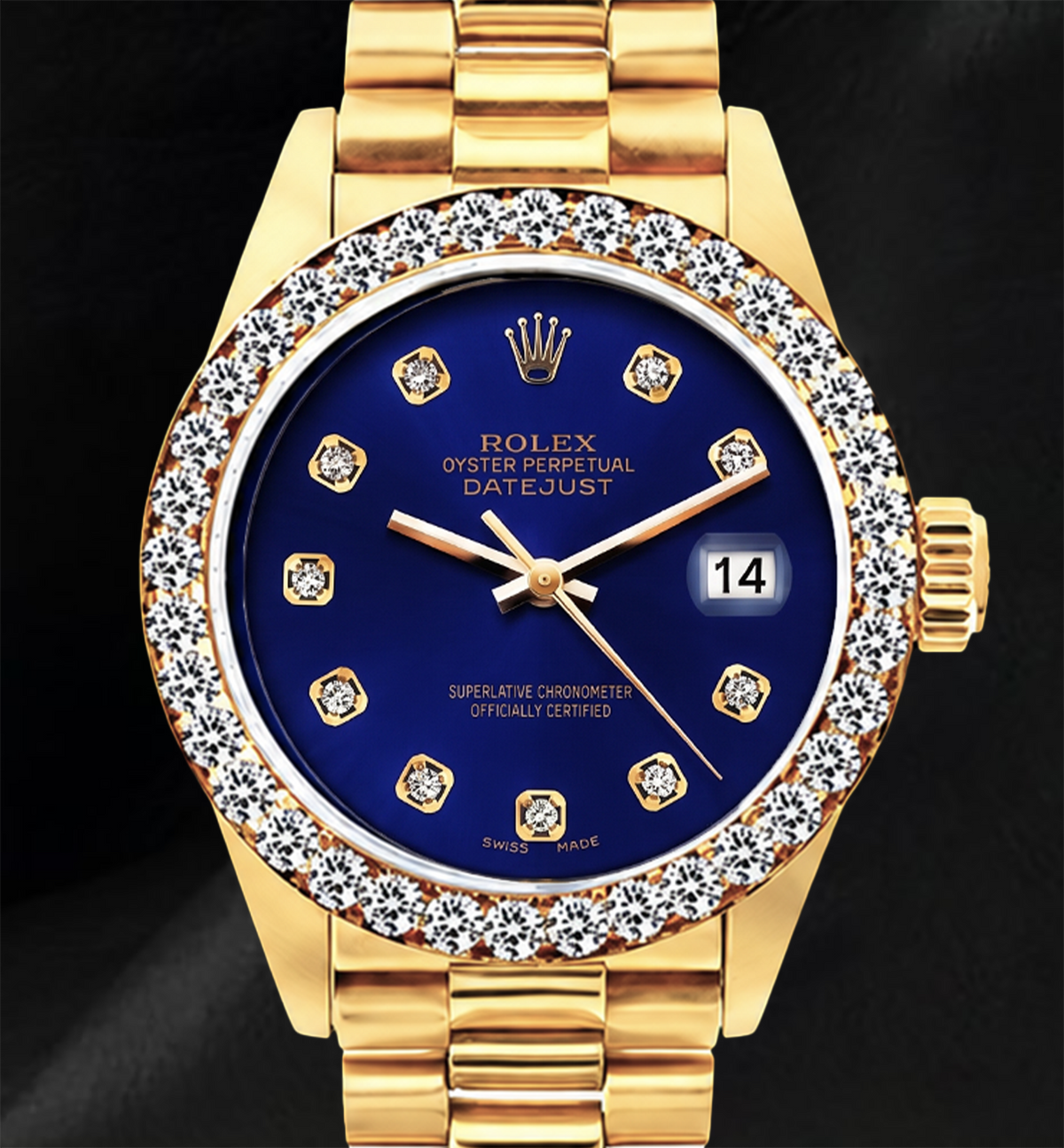Rolex Datejust 69178 Blue Diamond Dial 26mm President Bracelet 18K Gold Watch