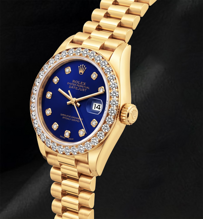 Rolex Datejust 69178 Blue Diamond Dial 26mm President Bracelet 18K Gold Watch