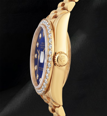 Rolex Datejust 69178 Blue Diamond Dial 26mm President Bracelet 18K Gold Watch