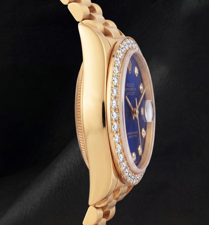 Rolex Datejust 69178 Blue Diamond Dial 26mm President Bracelet 18K Gold Watch
