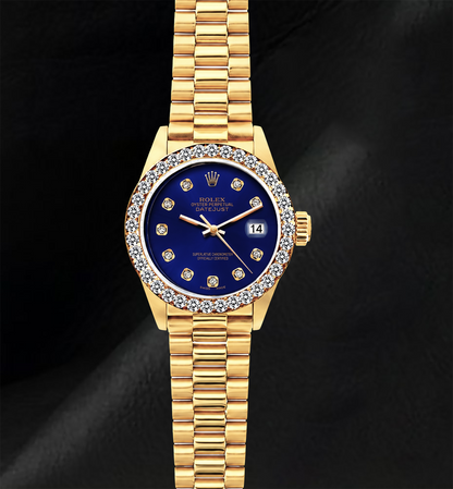 Rolex Datejust 69178 Blue Diamond Dial 26mm President Bracelet 18K Gold Watch