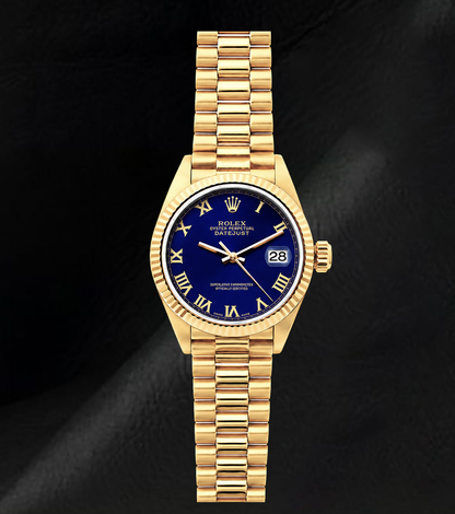 Rolex Datejust 69178 Blue Roman Dial President Bracelet Yellow Gold Watch 18K