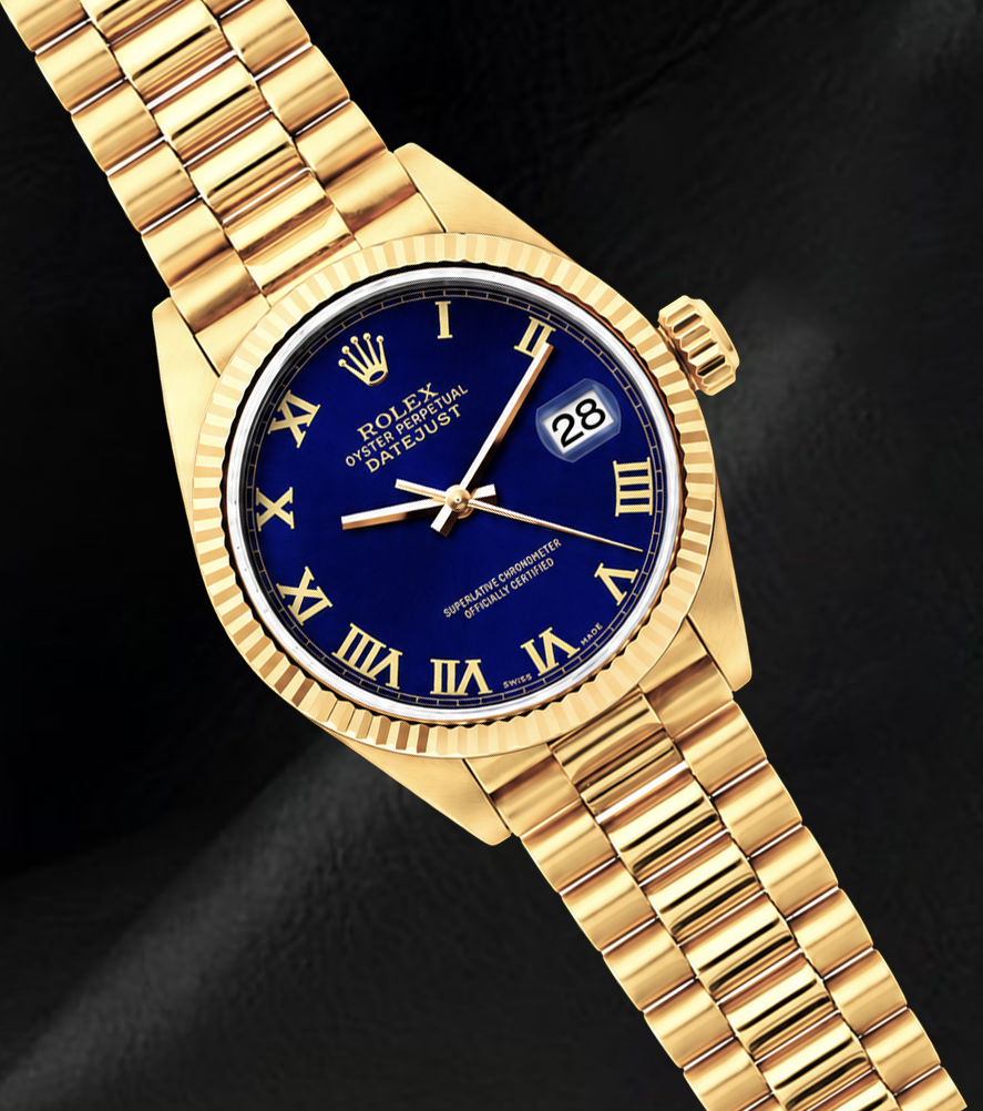 Rolex Datejust 69178 Blue Roman Dial President Bracelet Yellow Gold Watch 18K