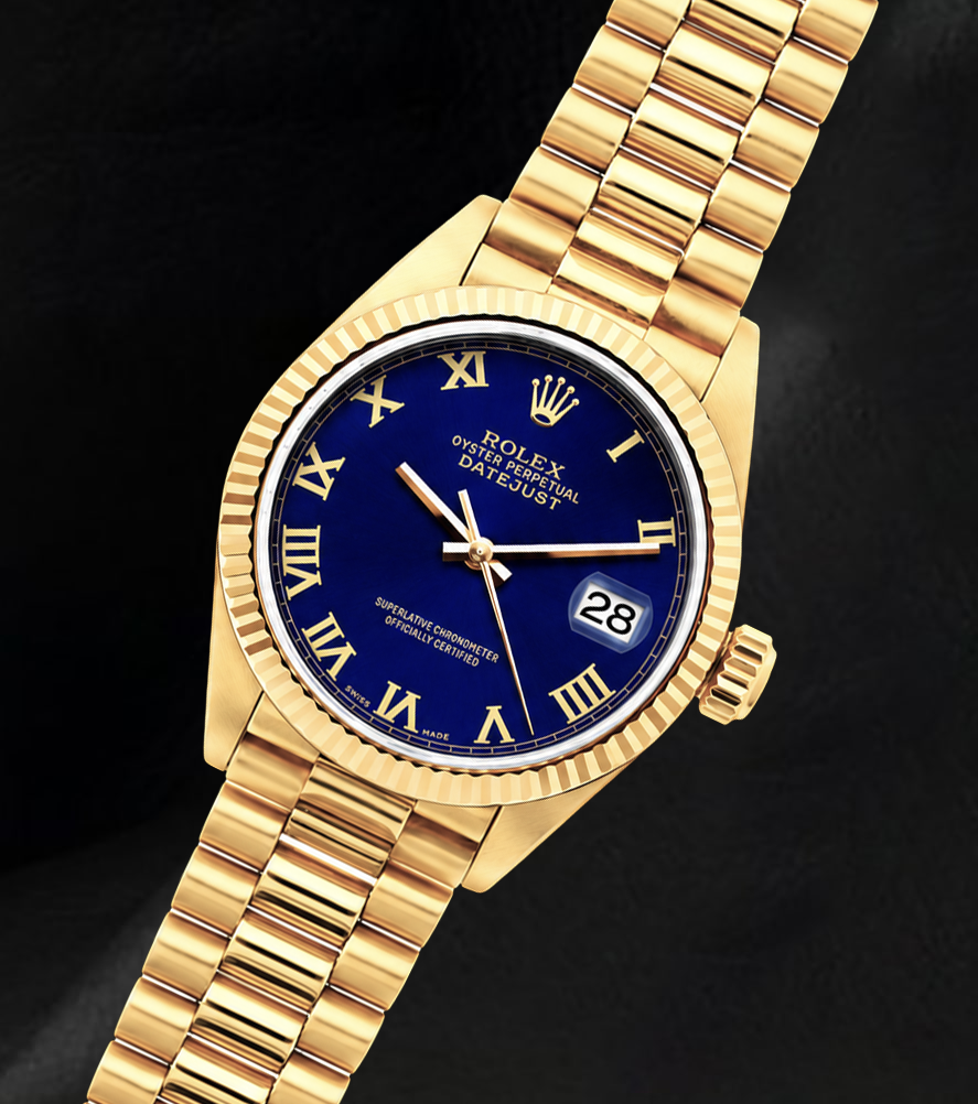 Rolex Datejust 69178 Blue Roman Dial President Bracelet Yellow Gold Watch 18K