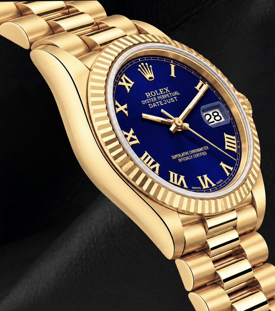 Rolex Datejust 69178 Blue Roman Dial President Bracelet Yellow Gold Watch 18K