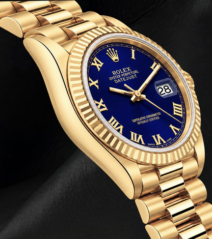Rolex Datejust 69178 Blue Roman Dial President Bracelet Yellow Gold Watch 18K