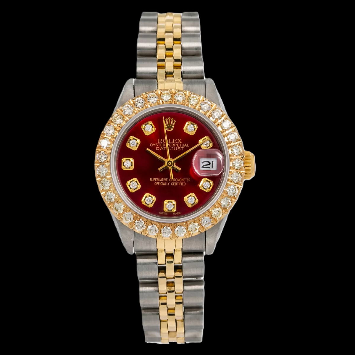 Rolex Datejust 6917 26MM Red Diamond Dial Two Tone Watch