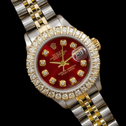 Rolex Datejust 6917 26MM Red Diamond Dial Two Tone Watch