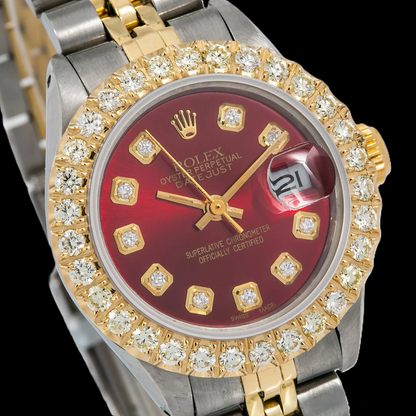 Rolex Datejust 6917 26MM Red Diamond Dial Two Tone Watch