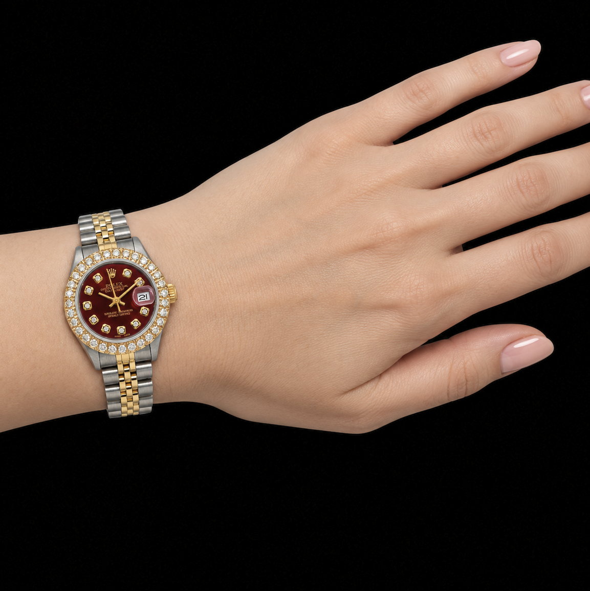 Rolex Datejust 6917 26MM Red Diamond Dial Two Tone Watch