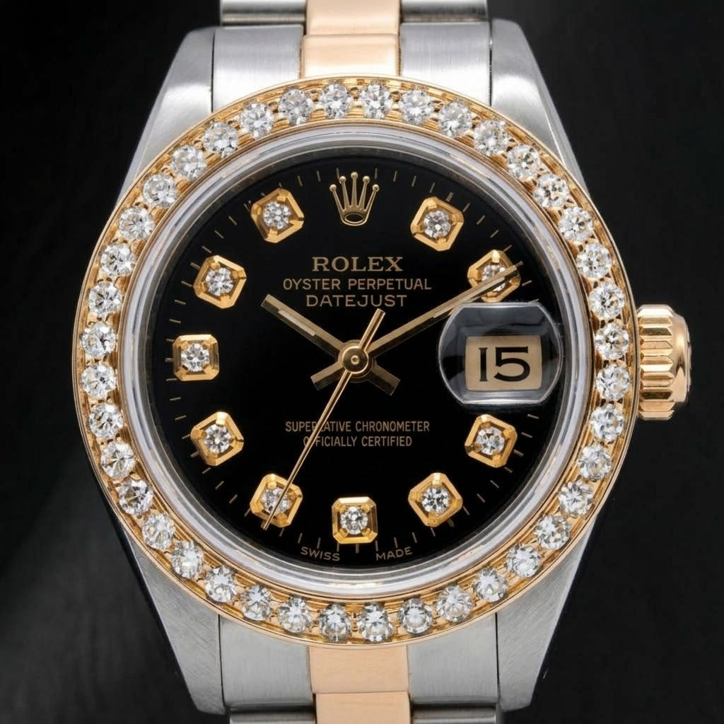 Rolex Datejust 6917 26mm Black Diamond Dial Two Tone Watch