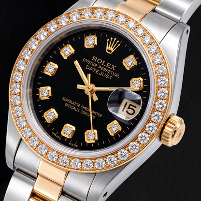 Rolex Datejust 6917 26mm Black Diamond Dial Two Tone Watch