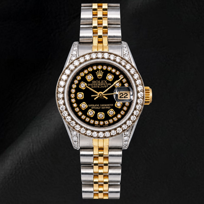 Rolex Datejust 6917 26mm Black String Diamond Dial Two Tone Jubilee Bracelet Watch
