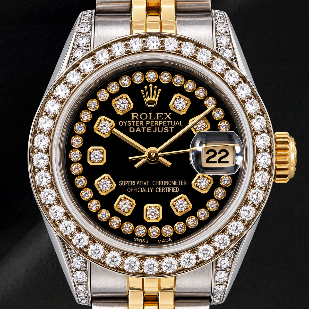 Rolex Datejust 6917 26mm Black String Diamond Dial Two Tone Jubilee Bracelet Watch