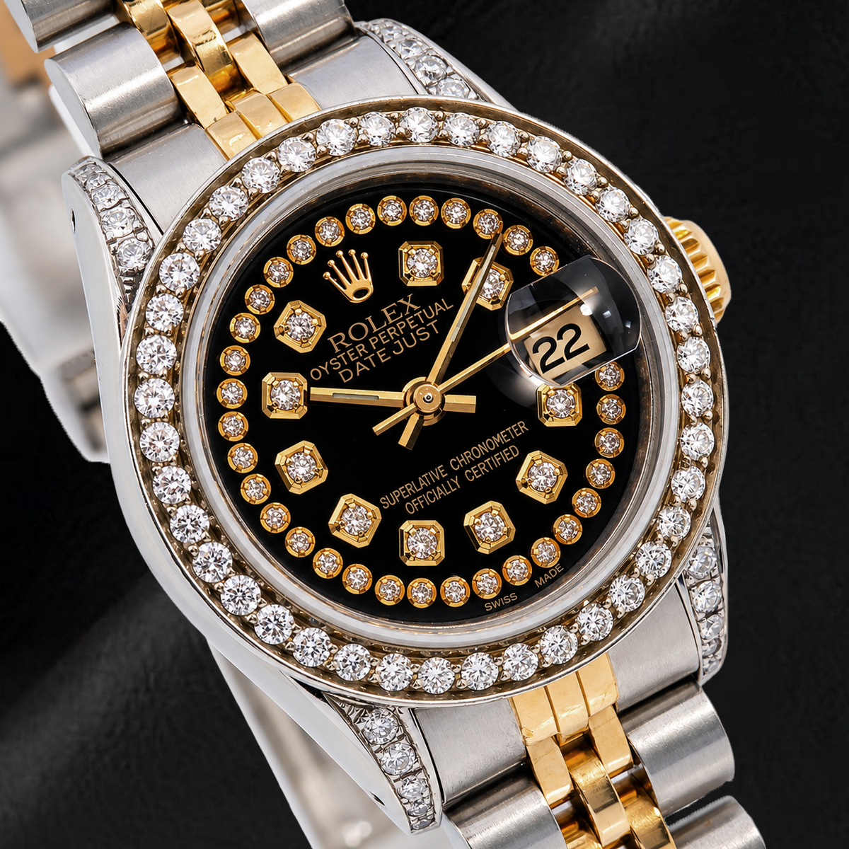 Rolex Datejust 6917 26mm Black String Diamond Dial Two Tone Jubilee Bracelet Watch
