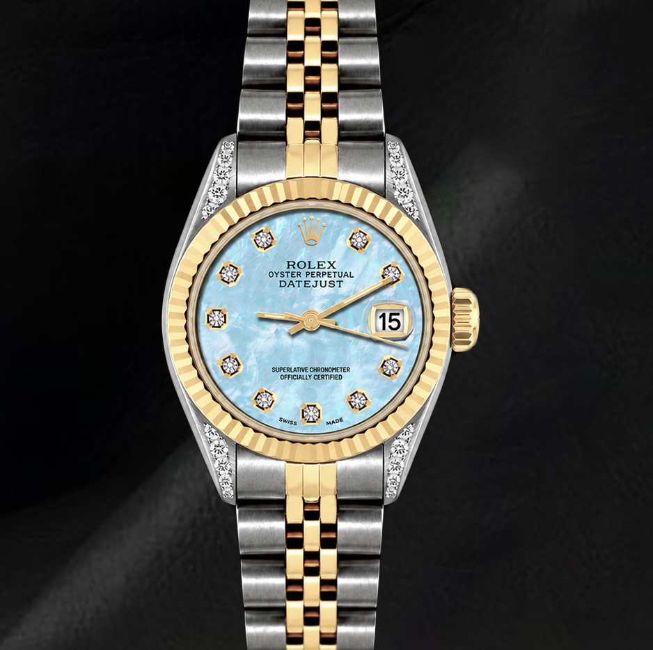 Rolex Datejust 6917 26mm Blue Mother of Pearl Diamond Dial Two Tone Watch
