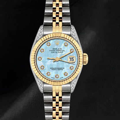Rolex Datejust 6917 26mm Blue Mother of Pearl Diamond Dial Two Tone Watch
