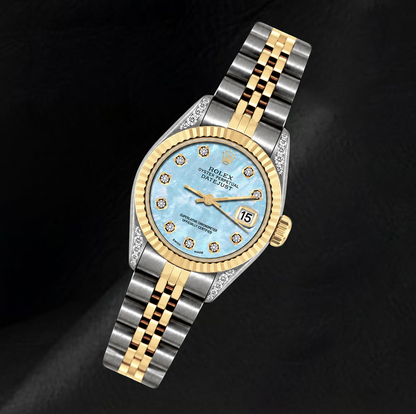 Rolex Datejust 6917 26mm Blue Mother of Pearl Diamond Dial Two Tone Watch