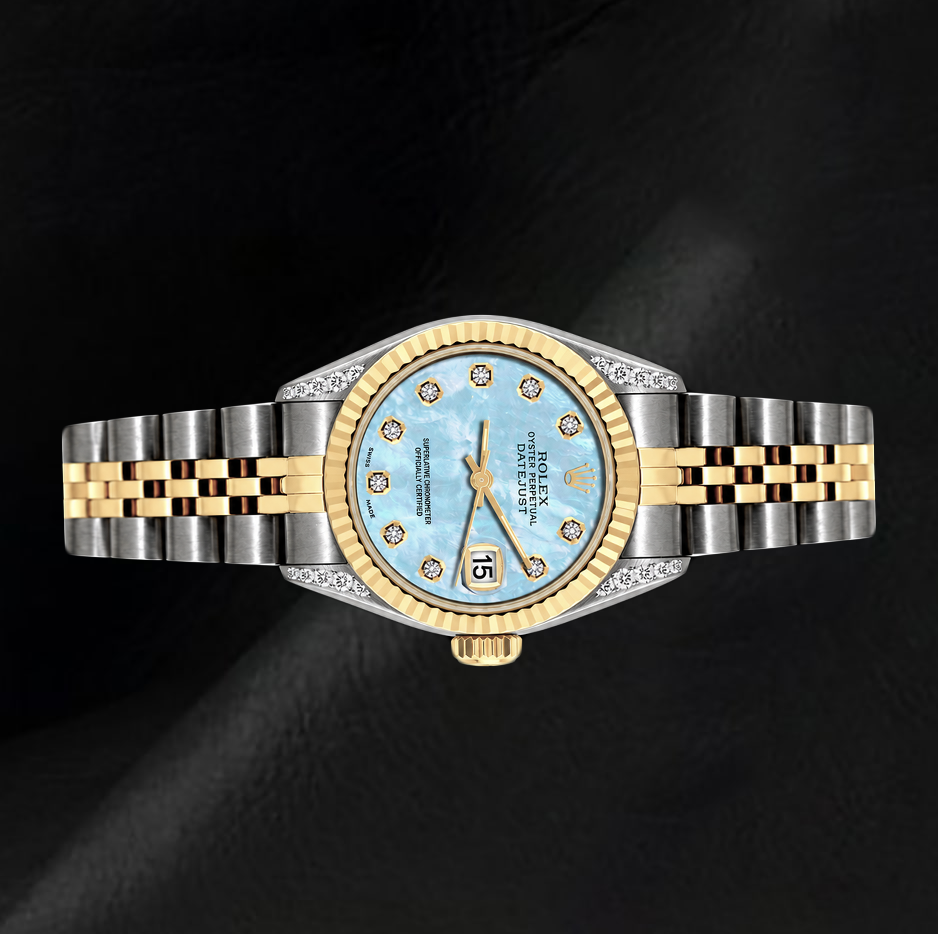 Rolex Datejust 6917 26mm Blue Mother of Pearl Diamond Dial Two Tone Watch
