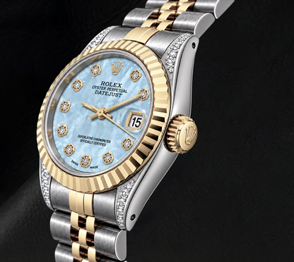 Rolex Datejust 6917 26mm Blue Mother of Pearl Diamond Dial Two Tone Watch