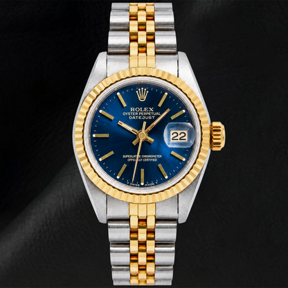 Rolex Datejust 6917 26mm Blue Stick Dial Fluted Bezel Two Tone Jubilee Bracelet Watch