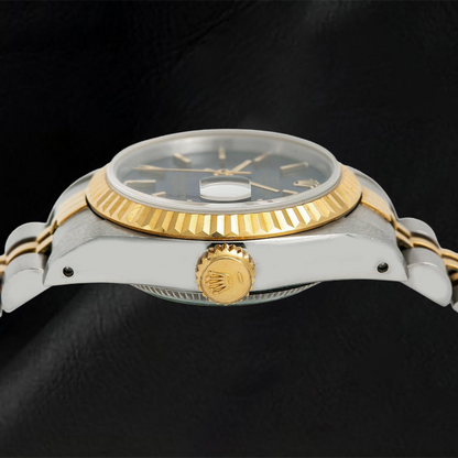 Rolex Datejust 6917 26mm Blue Stick Dial Fluted Bezel Two Tone Jubilee Bracelet Watch