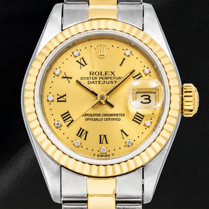 Rolex Datejust 6917 26mm Champagne Roman Diamond Dial Two Tone Oyster Bracelet Watch