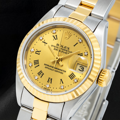 Rolex Datejust 6917 26mm Champagne Roman Diamond Dial Two Tone Oyster Bracelet Watch
