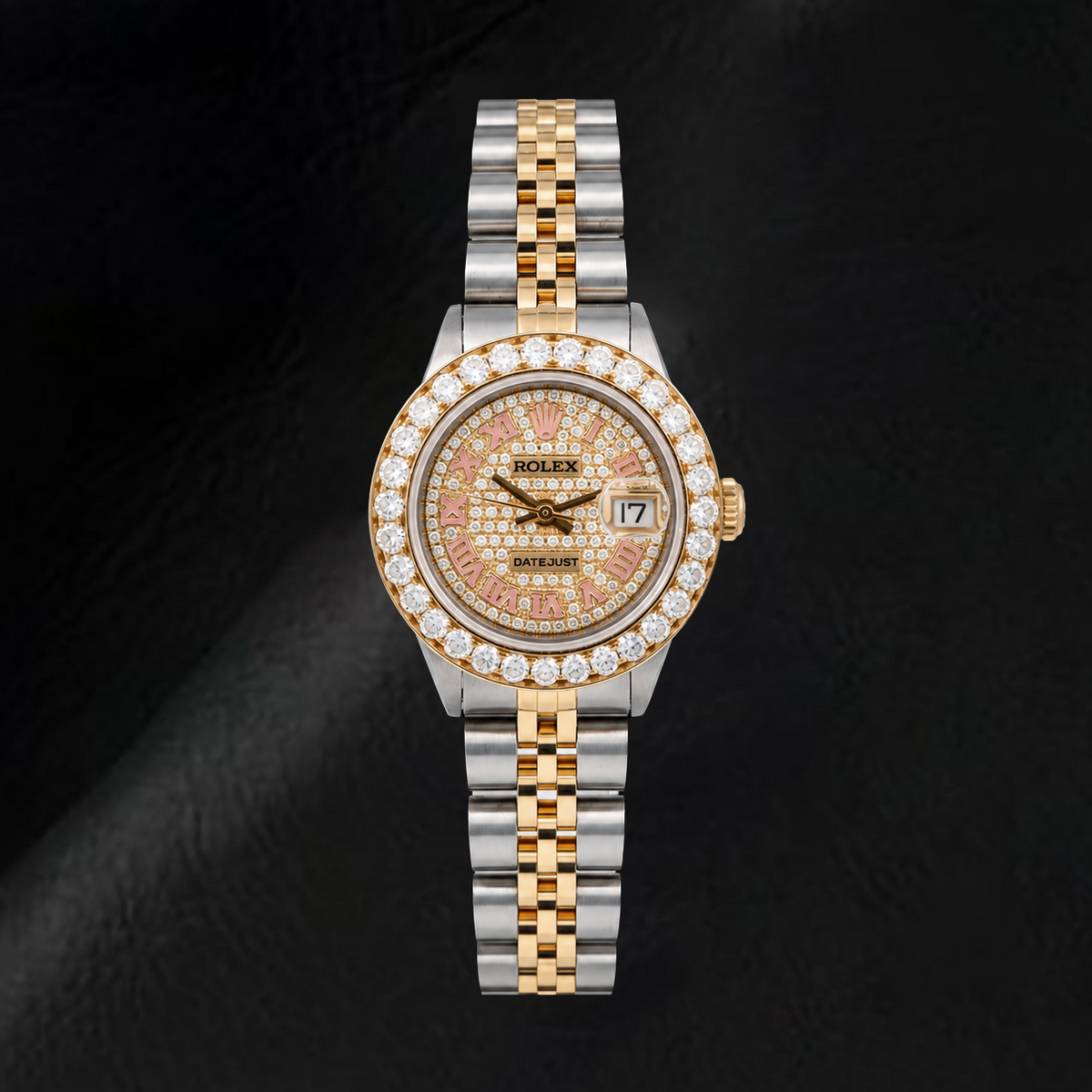 Rolex Datejust 6917 26mm Diamond Paved Roman Dial Two Tone Watch