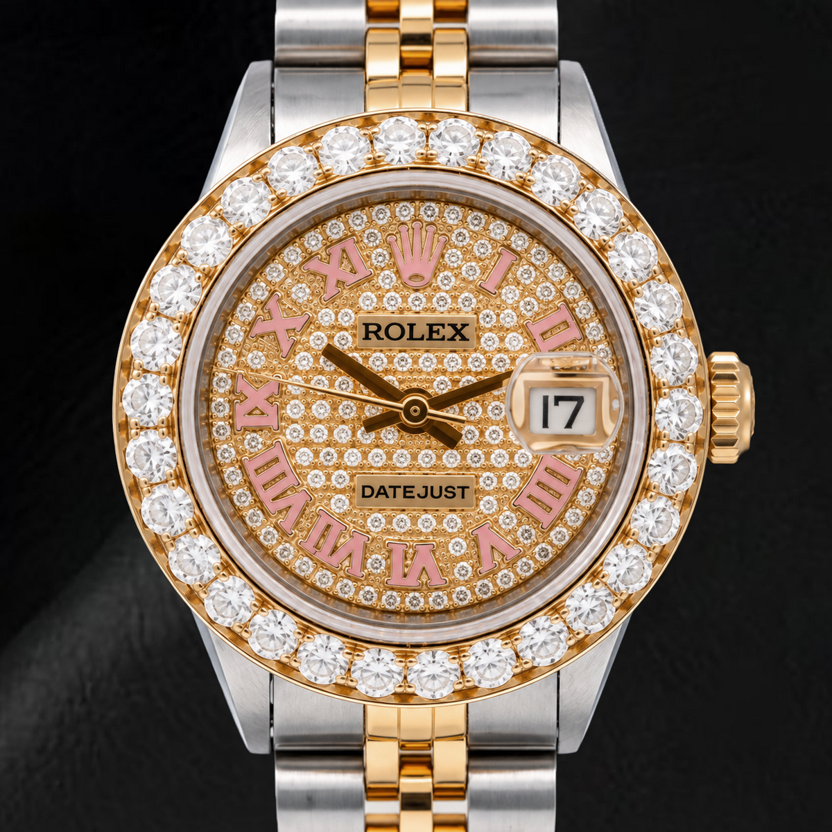 Rolex Datejust 6917 26mm Diamond Paved Roman Dial Two Tone Watch
