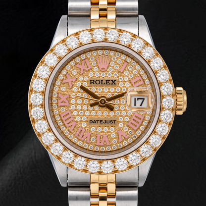 Rolex Datejust 6917 26mm Diamond Paved Roman Dial Two Tone Watch
