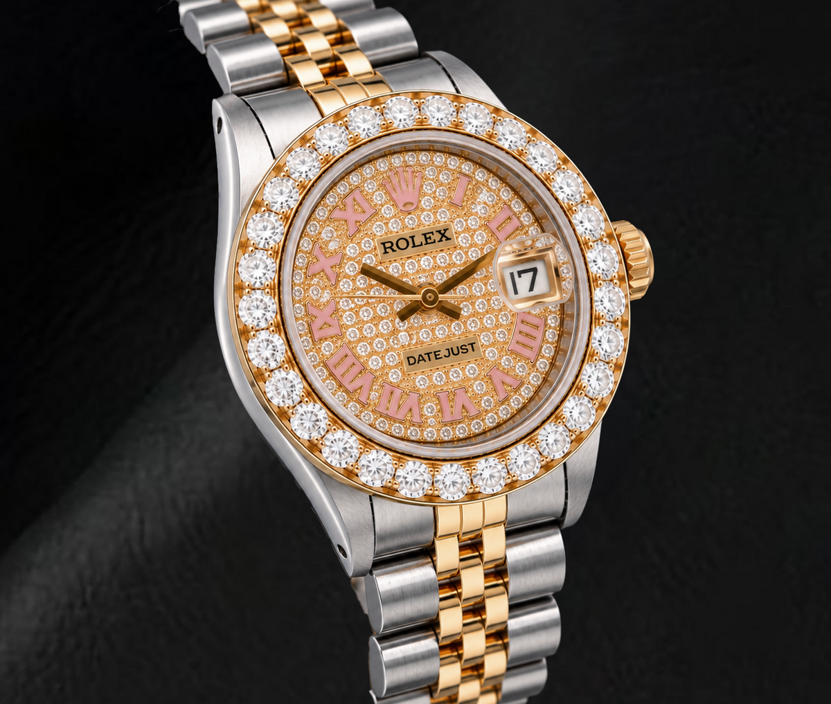 Rolex Datejust 6917 26mm Diamond Paved Roman Dial Two Tone Watch