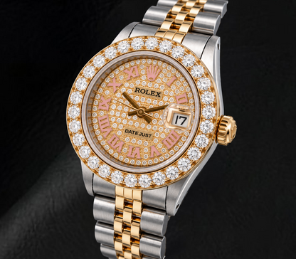 Rolex Datejust 6917 26mm Diamond Paved Roman Dial Two Tone Watch