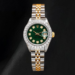 Rolex Datejust 6917 26mm Green Diamond Dial Stainless Steel Diamond Bezel Two Tone Watch