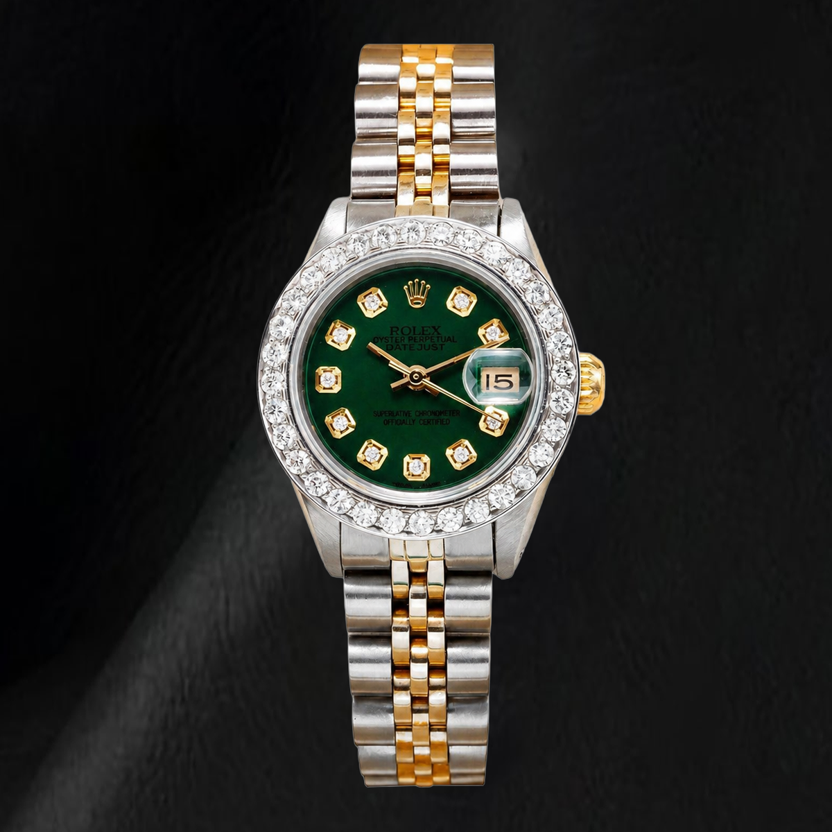 Rolex Datejust 6917 26mm Green Diamond Dial Diamond Bezel Two Tone Watch