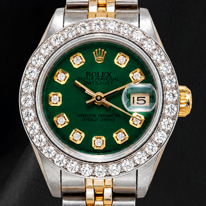 Rolex Datejust 6917 26mm Green Diamond Dial Diamond Bezel Two Tone Watch