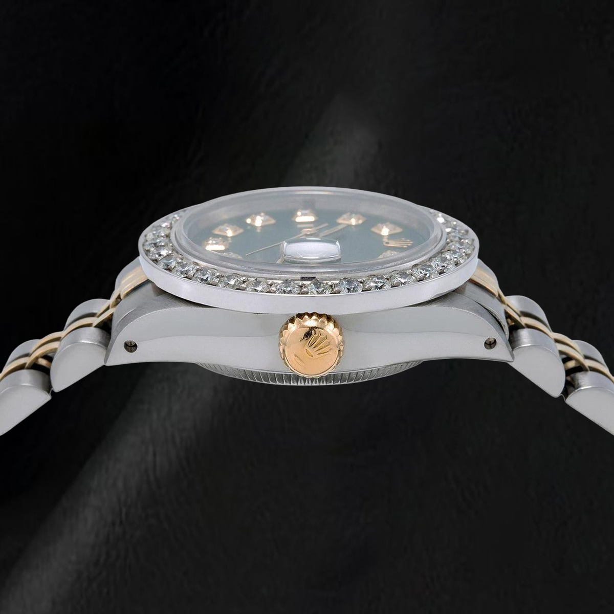 Rolex Datejust 6917 26mm Green Diamond Dial Diamond Bezel Two Tone Watch