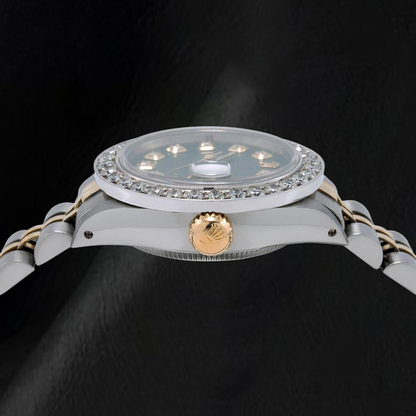 Rolex Datejust 6917 26mm Green Diamond Dial Diamond Bezel Two Tone Watch