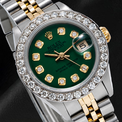 Rolex Datejust 6917 26mm Green Diamond Dial Two Tone Jubilee Bracelet Watch