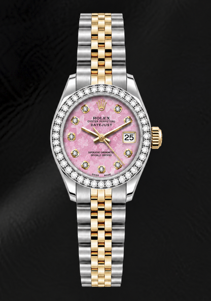 Rolex Datejust 6917 26mm Pink Floral Diamond Dial Two Tone Watch