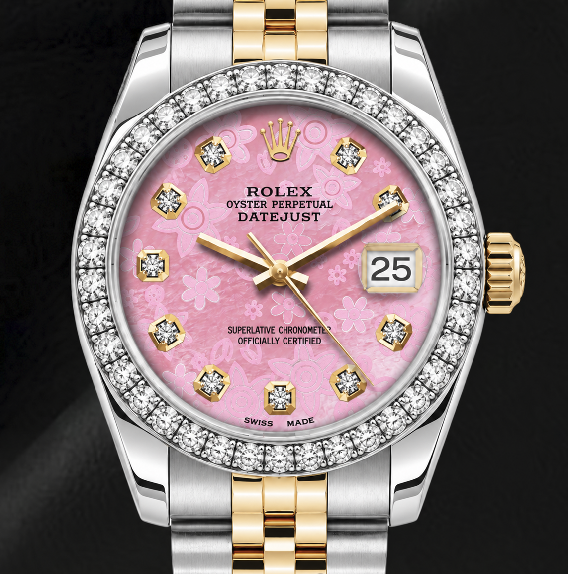 Rolex Datejust 6917 26mm Pink Floral Diamond Dial Two Tone Watch