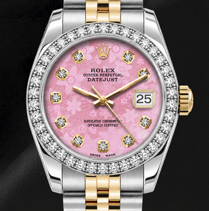 Rolex Datejust 6917 26mm Pink Floral Diamond Dial Two Tone Watch