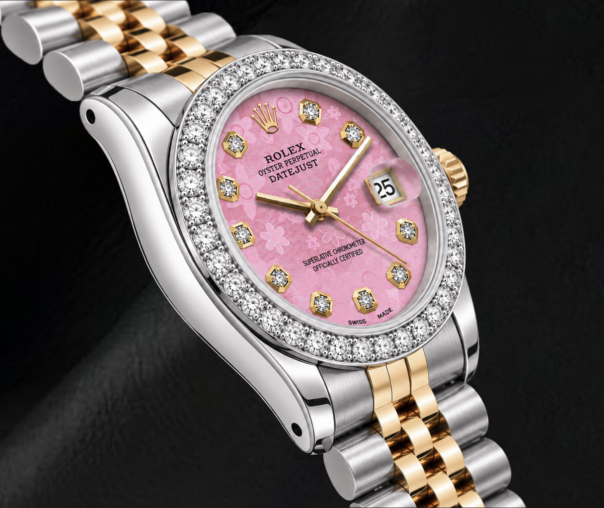 Rolex Datejust 6917 26mm Pink Floral Diamond Dial Two Tone Watch