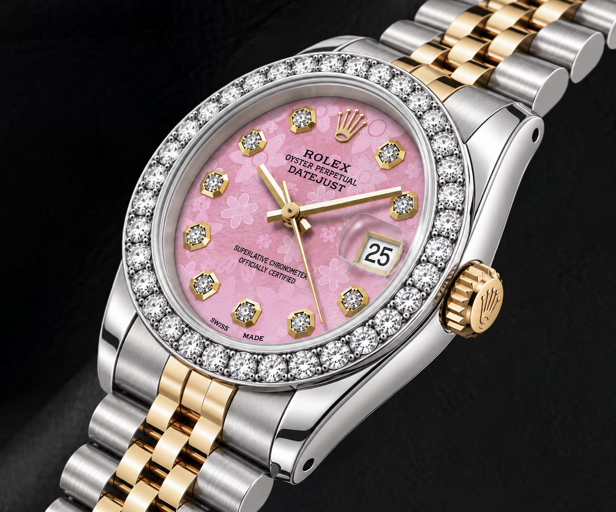 Rolex Datejust 6917 26mm Pink Floral Diamond Dial Two Tone Watch
