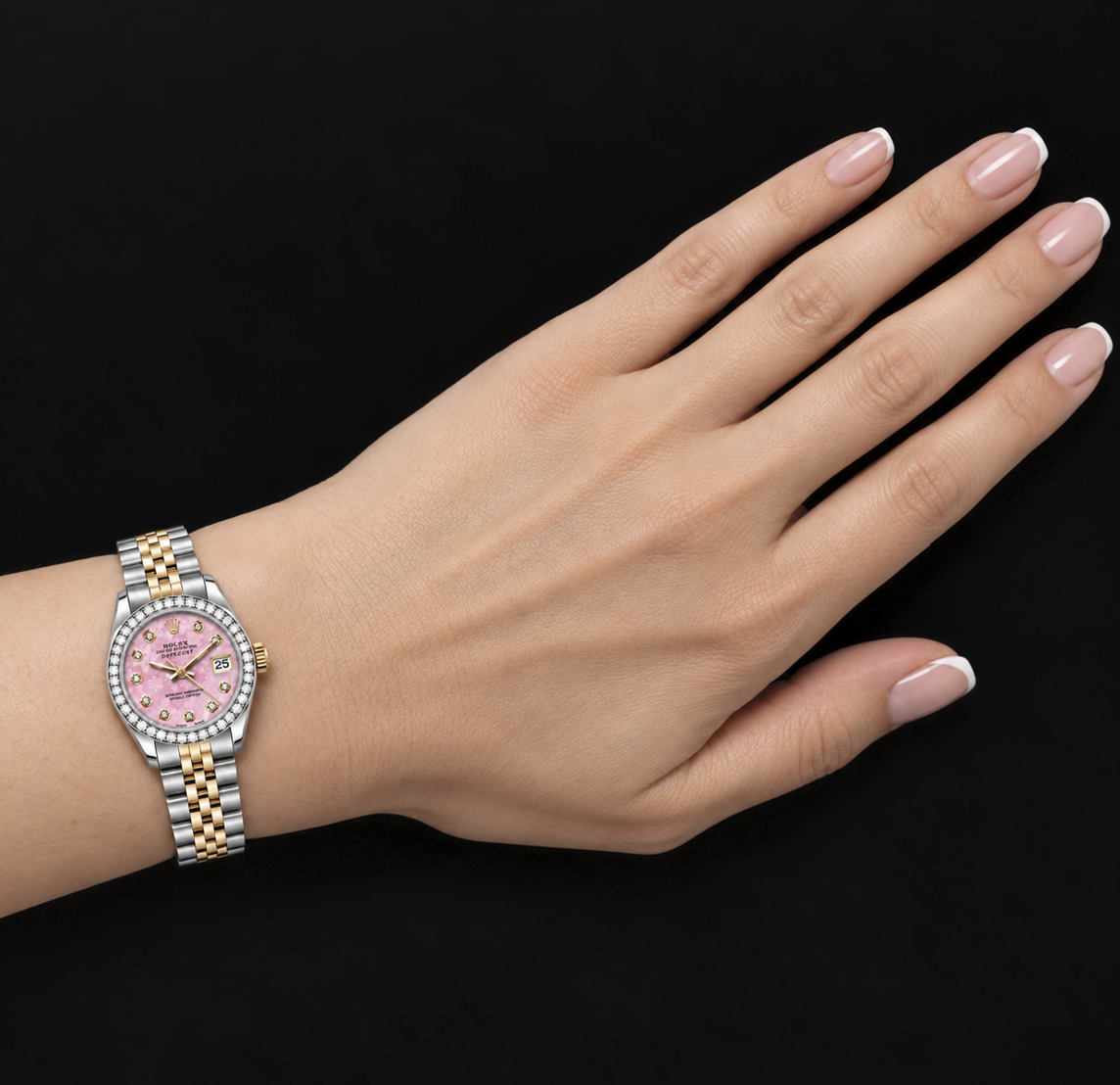 Rolex Datejust 6917 26mm Pink Floral Diamond Dial Two Tone Watch